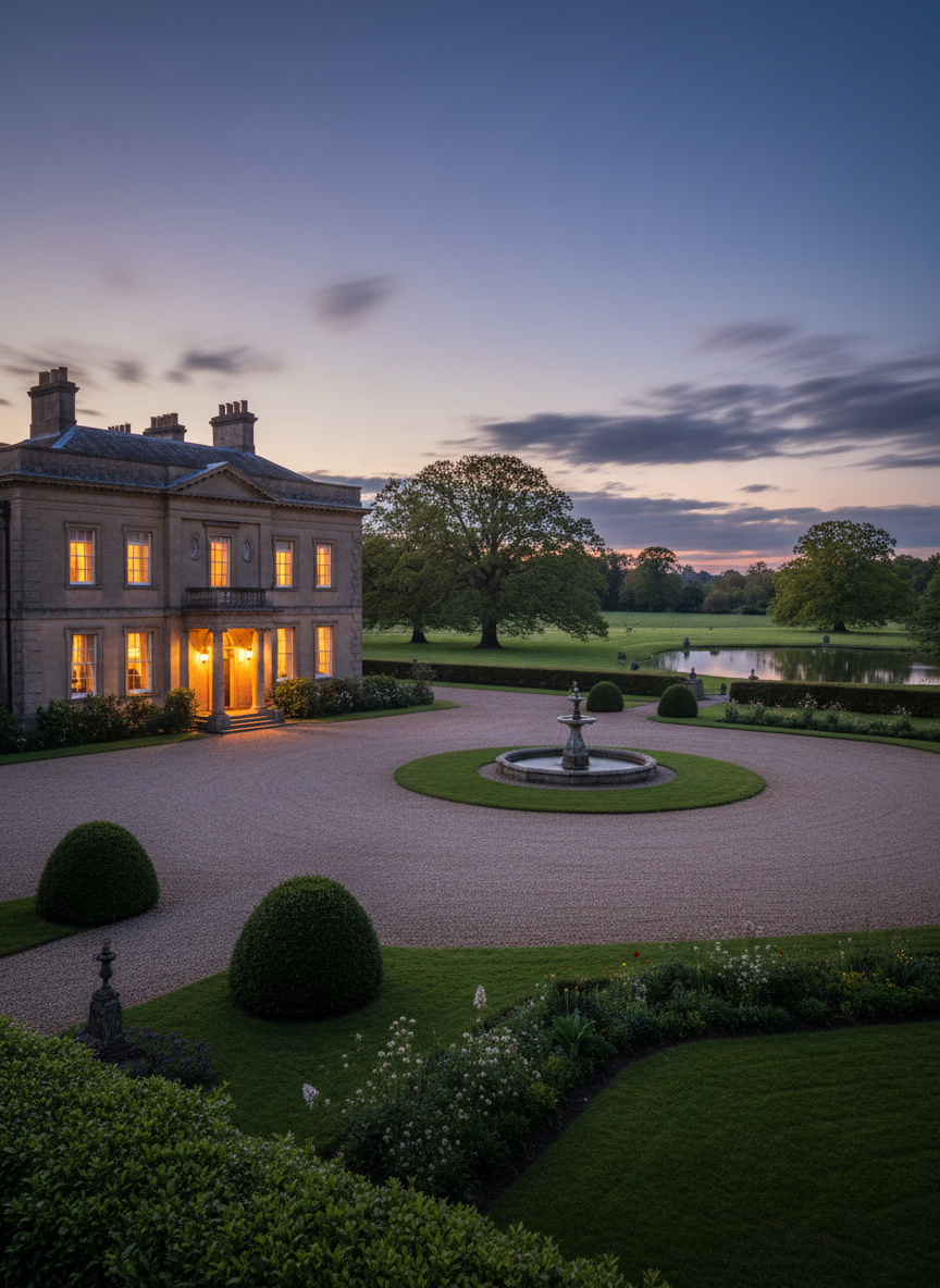 Georgian country house at twilight