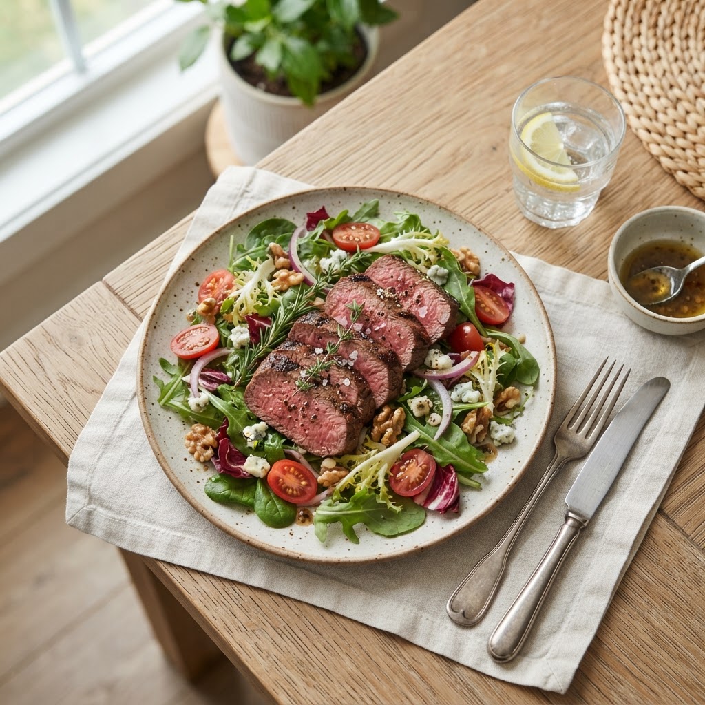 Salade tiède de filet mignon