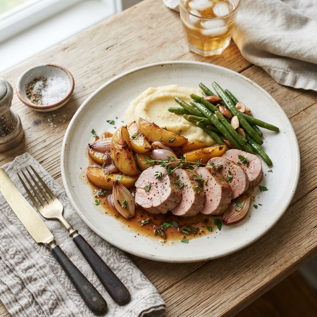 Filet de porc aux pommes et cidre