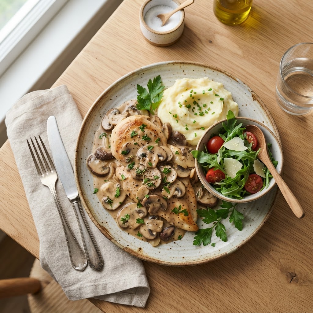 Poulet crémeux aux champignons
