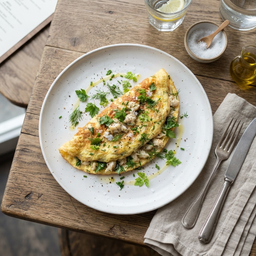 Omelette au crabe et fines herbes