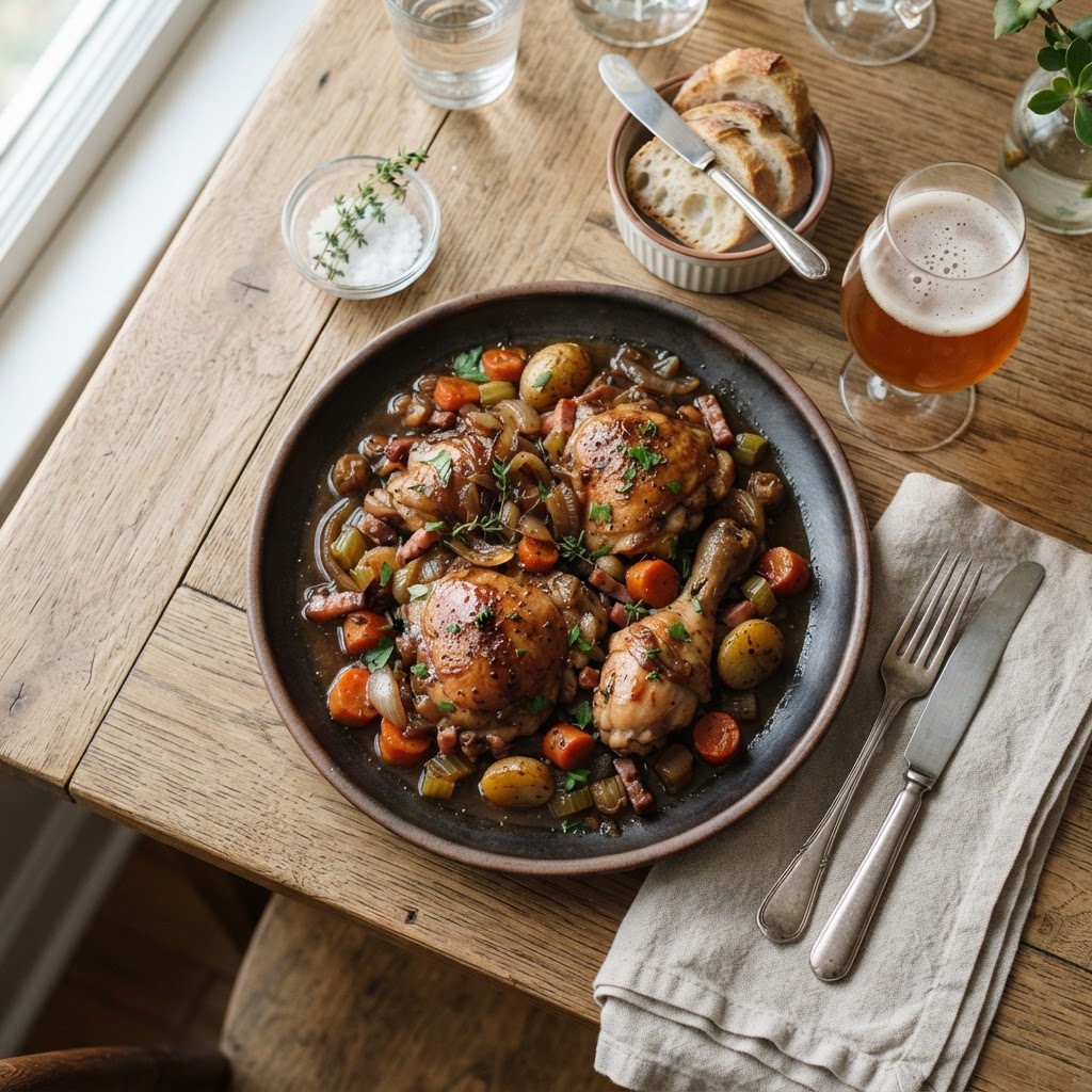 Poulet braisé à la bière