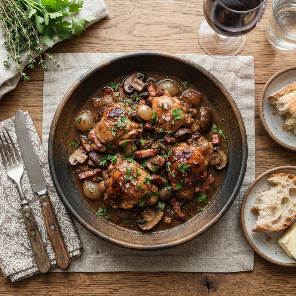 Poulet braisé aux champignons