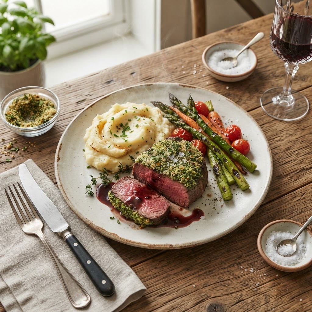 Filet mignon en croûte d'herbes