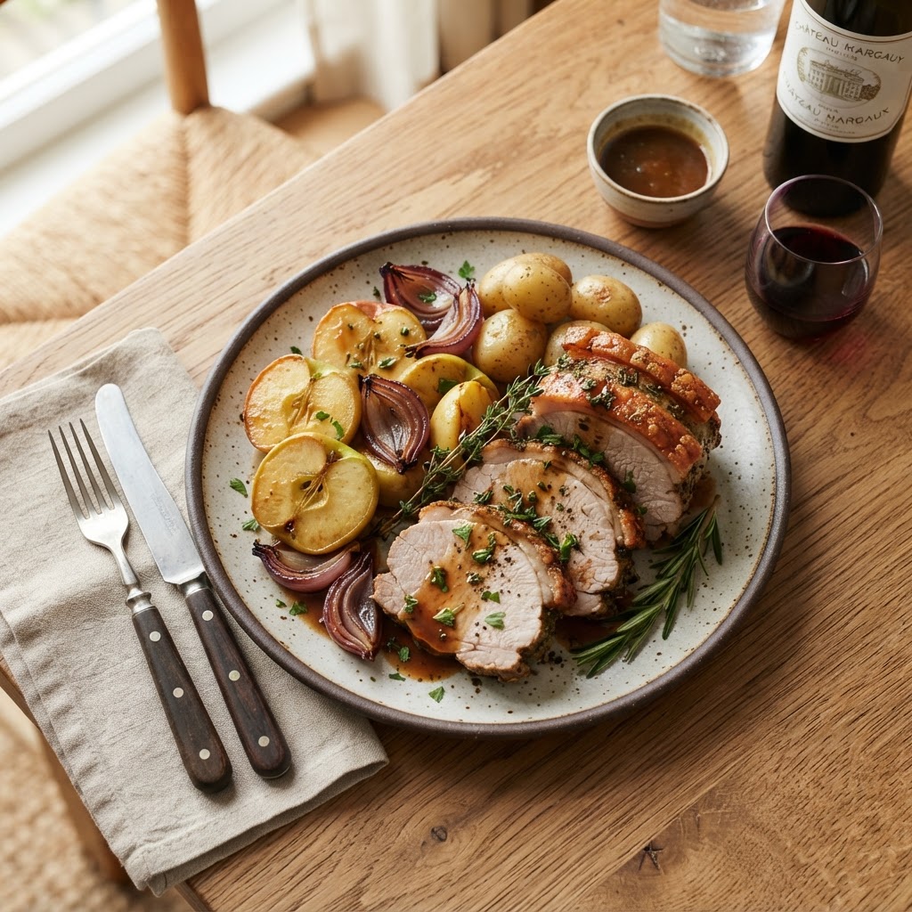Rôti de porc aux pommes