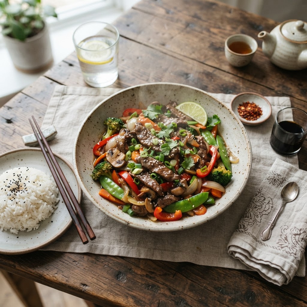 Bœuf sauté aux légumes asiatiques