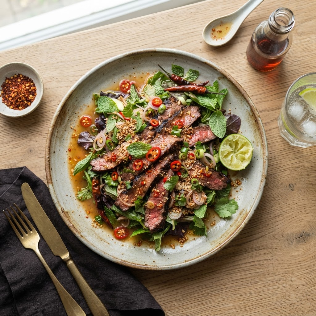 Salade tiède de bœuf à la thaïlandaise