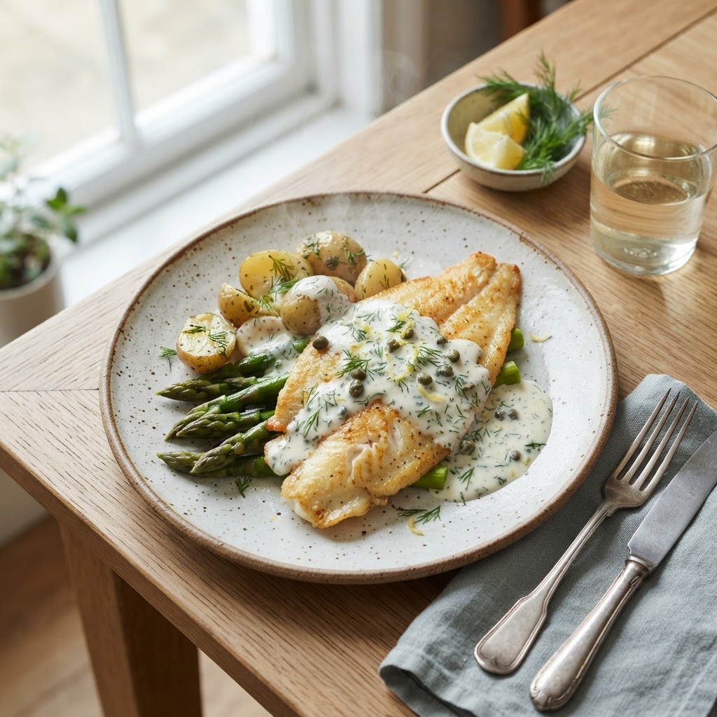 Sole poêlée sauce crémeuse à l'aneth