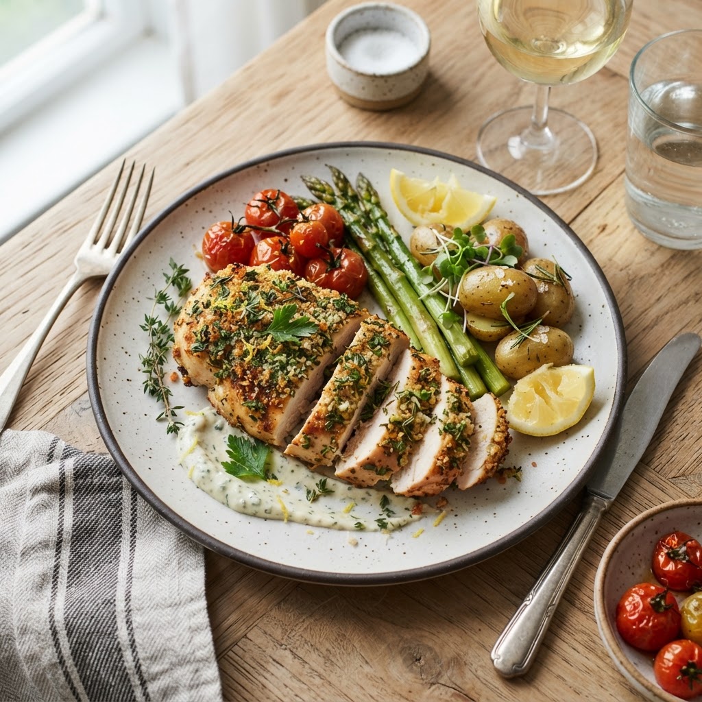 Poulet en croûte d'herbes