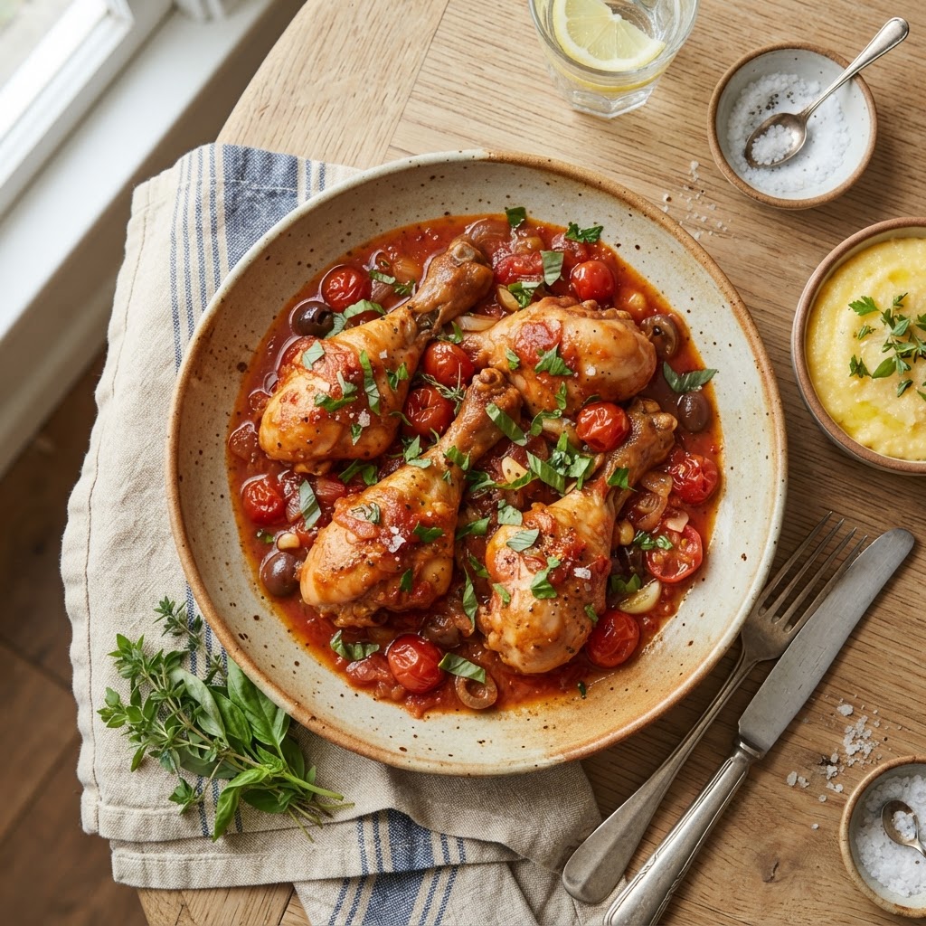 Pilons de poulet mijotés à la tomate