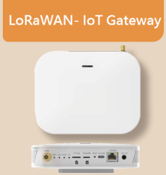 LoRaWAN IoT Gateway device with antenna, ports and status LEDs