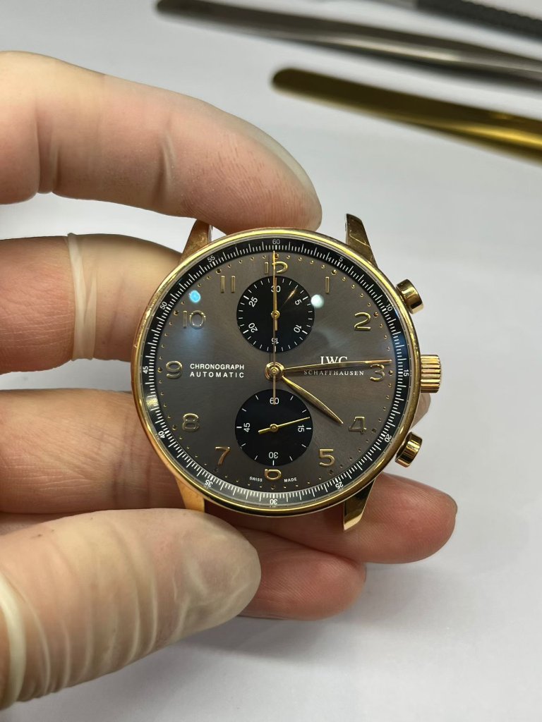 IWC Chronograph being serviced at the bench