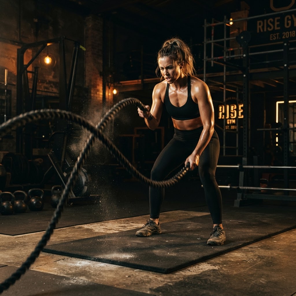 Member training with battle ropes