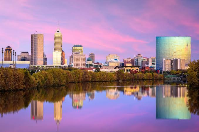 Indianapolis skyline at sunset