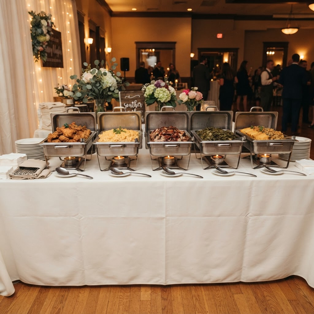 Catering setup with chafing dishes