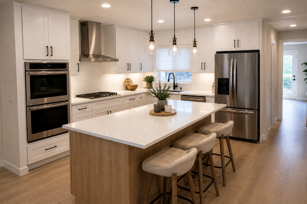 modern white kitchen after remodel Los Angeles