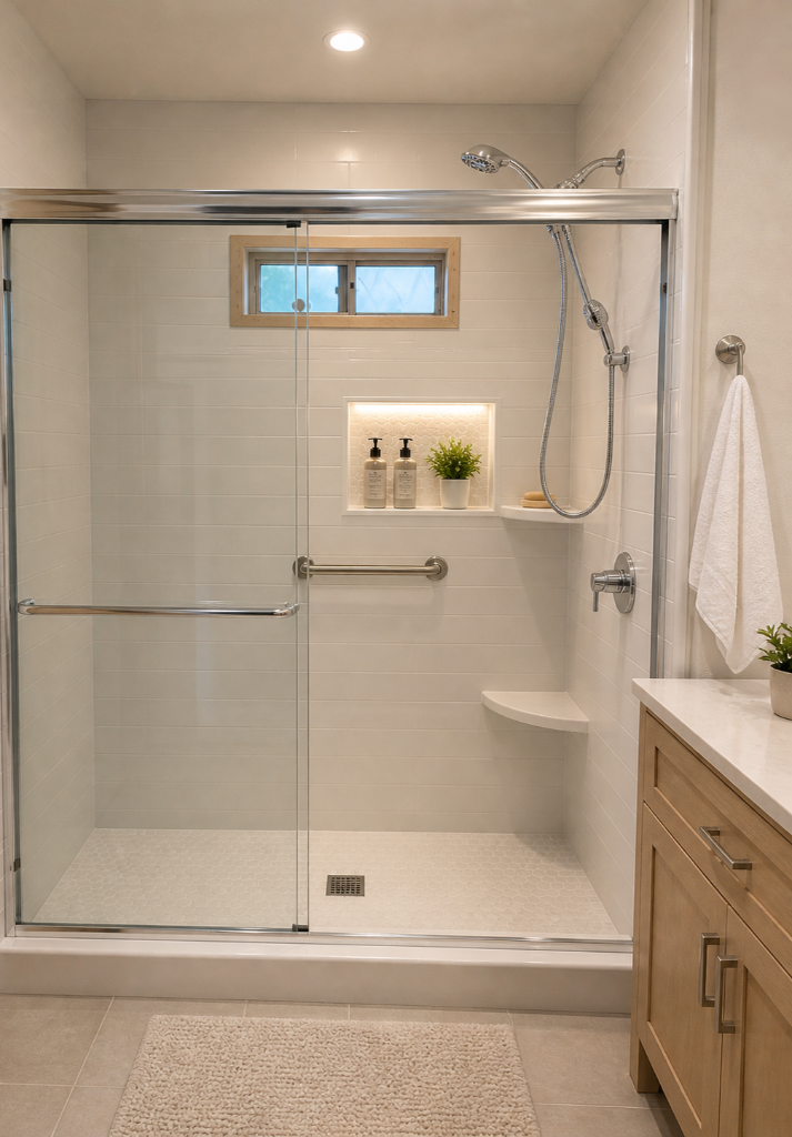 Modern clean shower after remodel Los Angeles