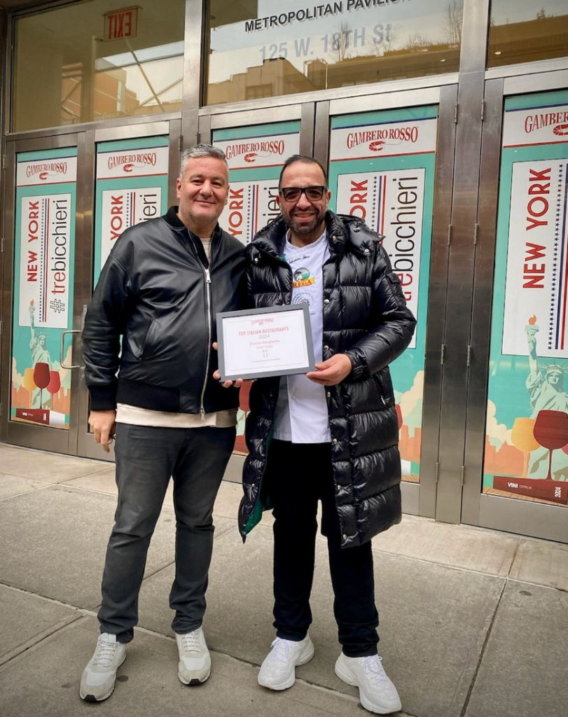 Salvatore Lima and Enzo Auriuso receiving the Gambero Rosso Top Italian Restaurants award at Metropolitan Pavilion, New York