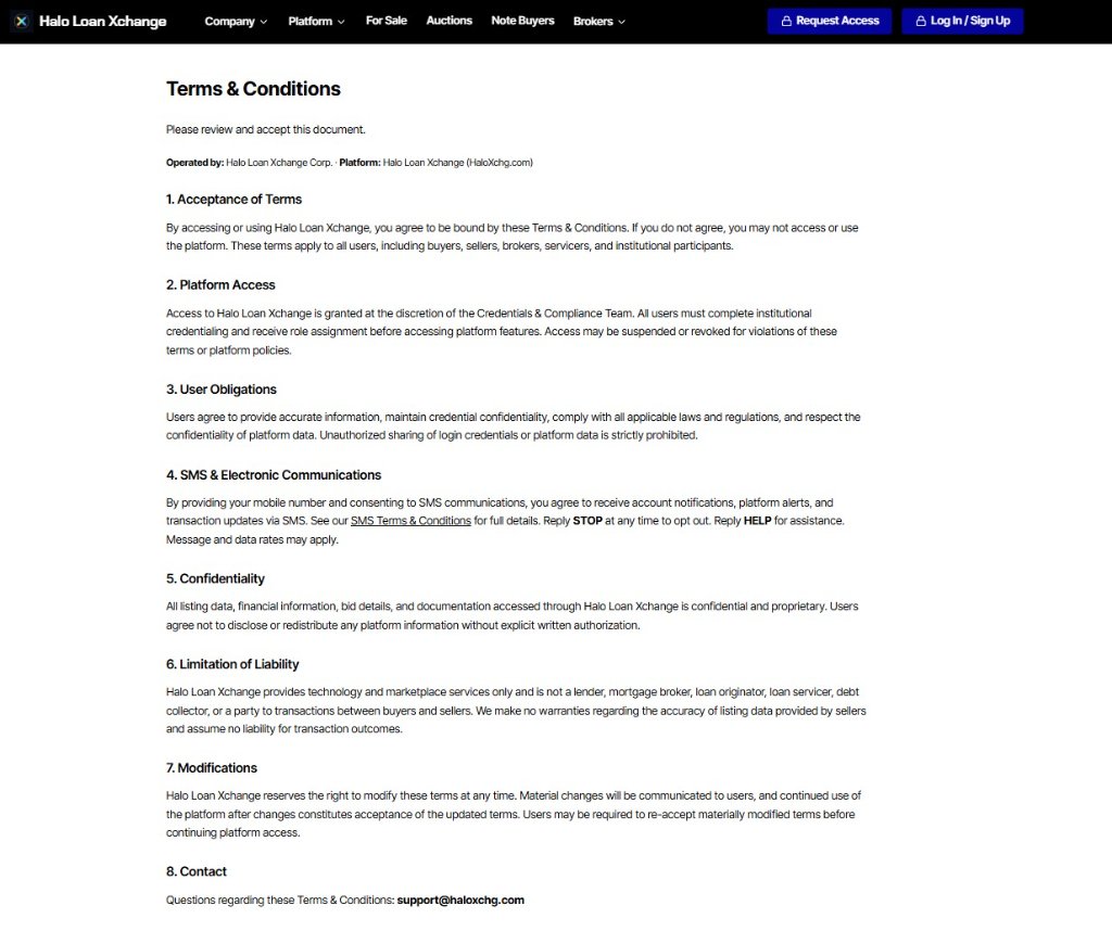 Terms & Conditions — publicly accessible