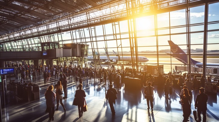 Busy airport terminal