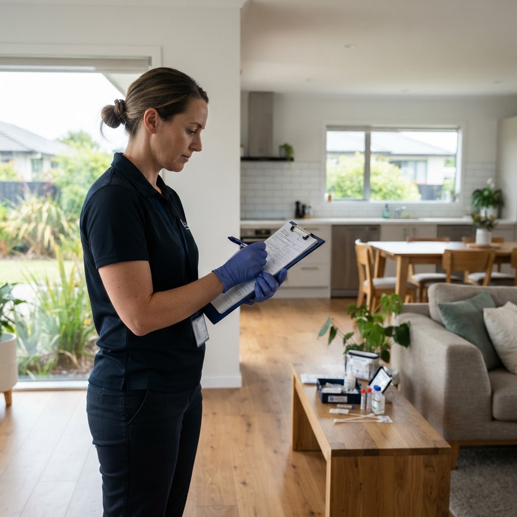 Rental meth testing Howick — sampler documenting surface sample locations in a Howick rental property