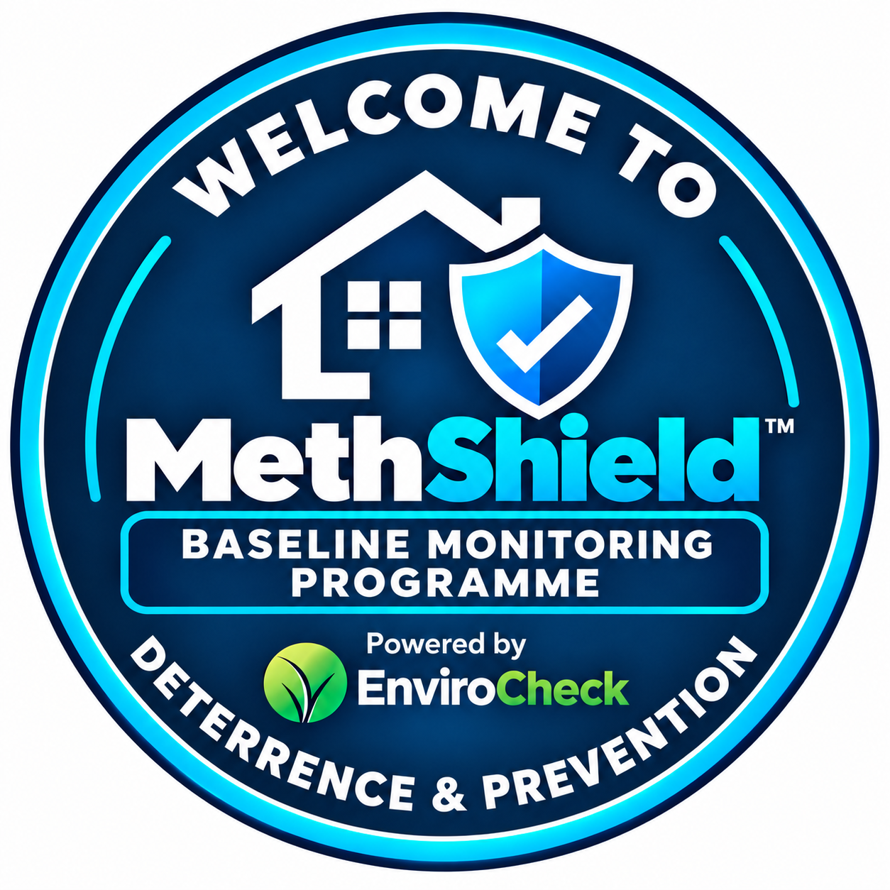 MethShield Baseline Monitoring Programme badge, powered by EnviroCheck.