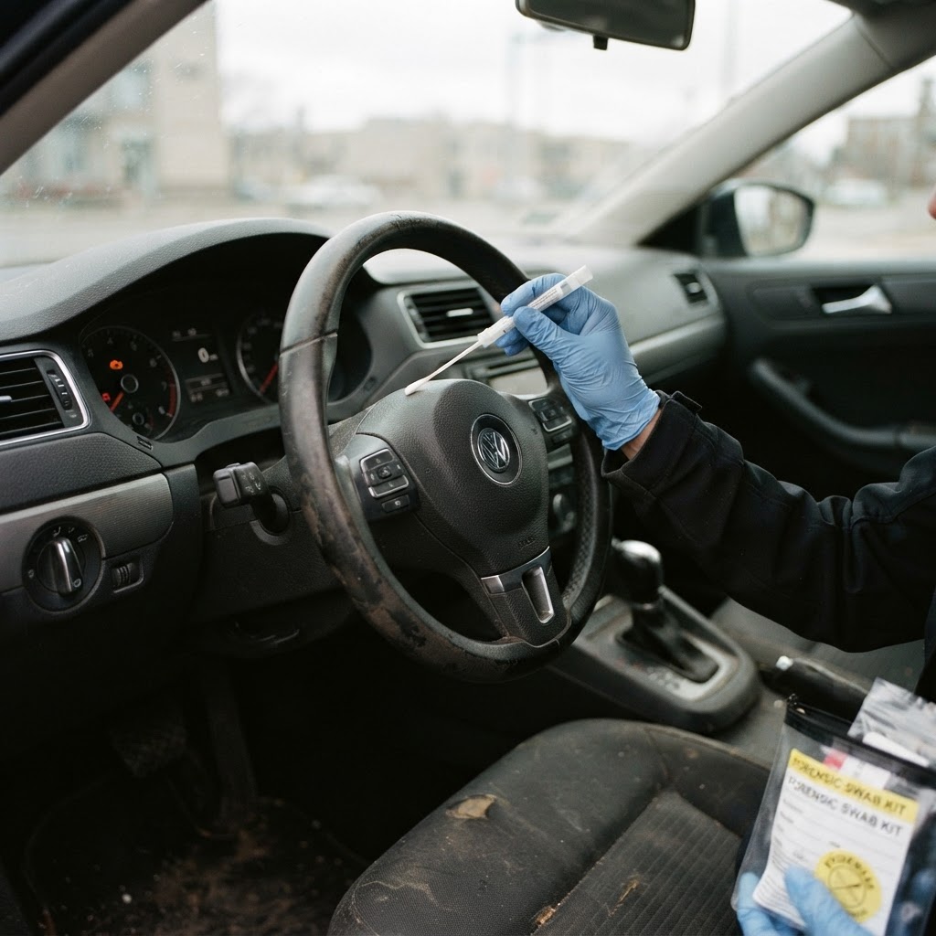 Forensic surface swab testing inside a vehicle cabin for methamphetamine residue