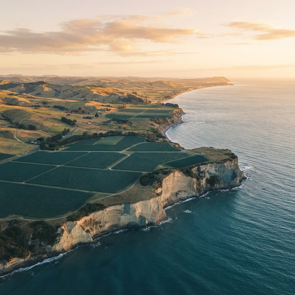 Aerial view of Eastern (Hawke's Bay / Gisborne / East Coast), New Zealand at golden hour