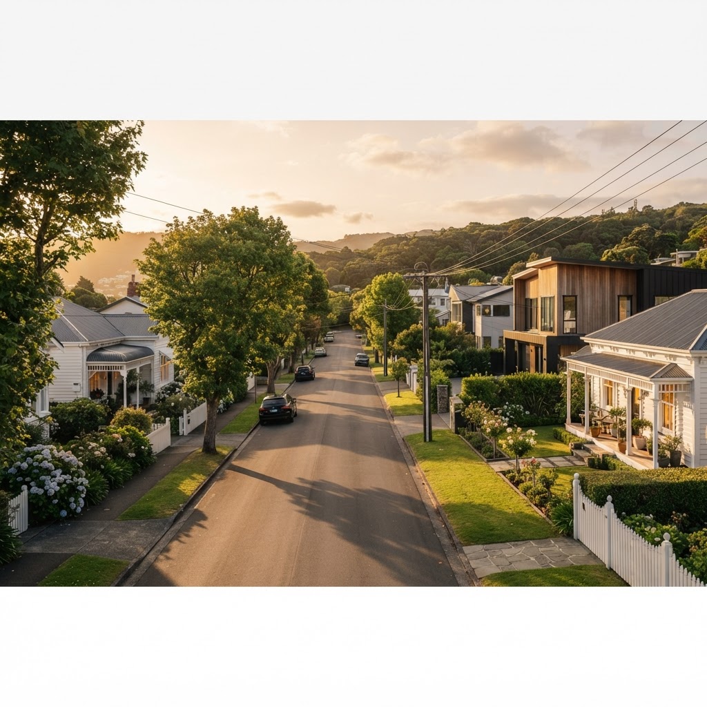 Golden-hour view of attractive New Zealand residential homes — EnviroCheck brand introduction video