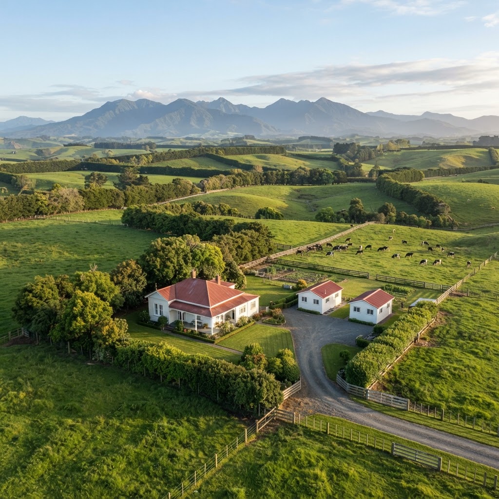 Waikato dairy farmland with farmhouse and worker accommodation — EnviroCheck rural property meth testing