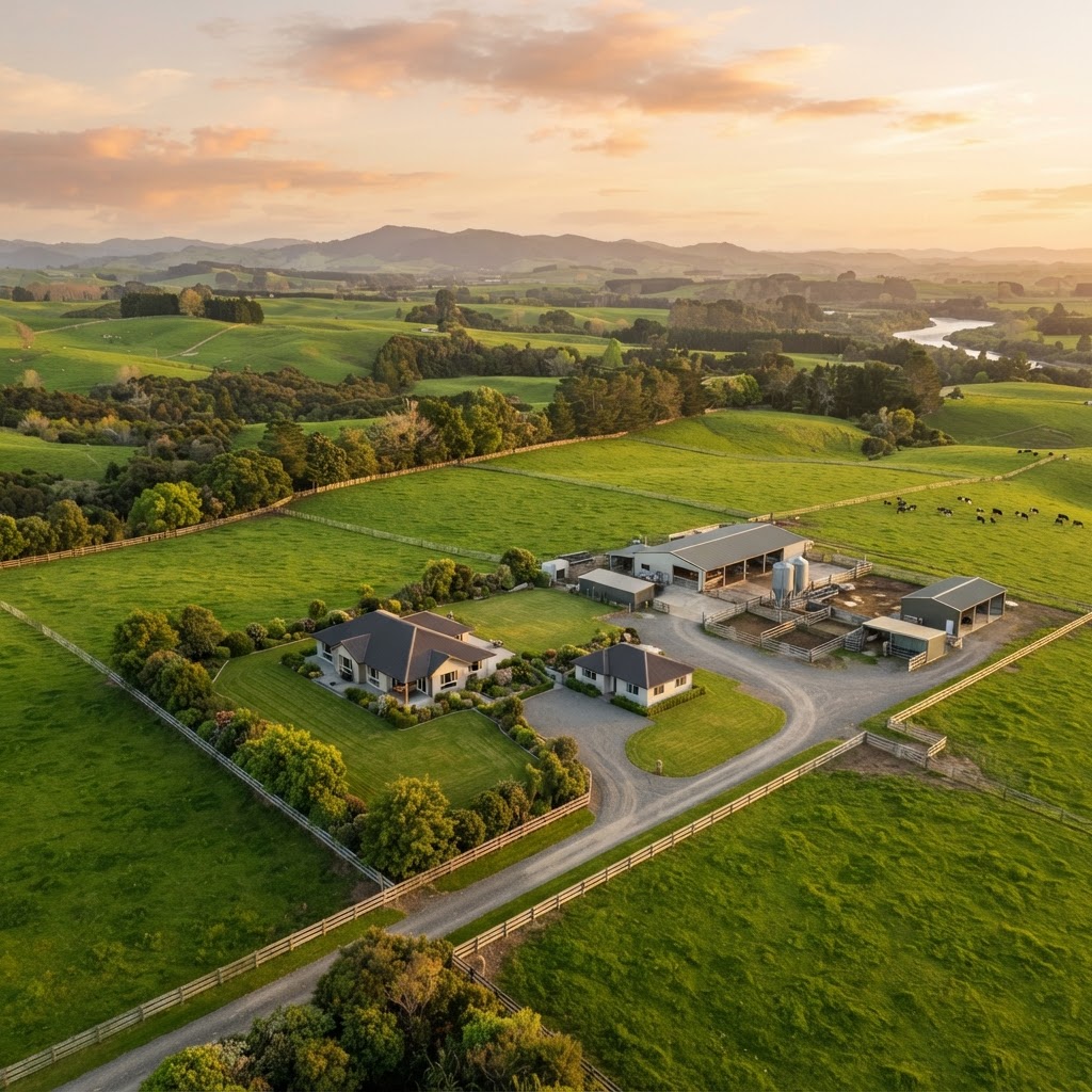 Waikato dairy farm near Ngaruawahia with farmhouse and worker accommodation — MethShield Farm property protection