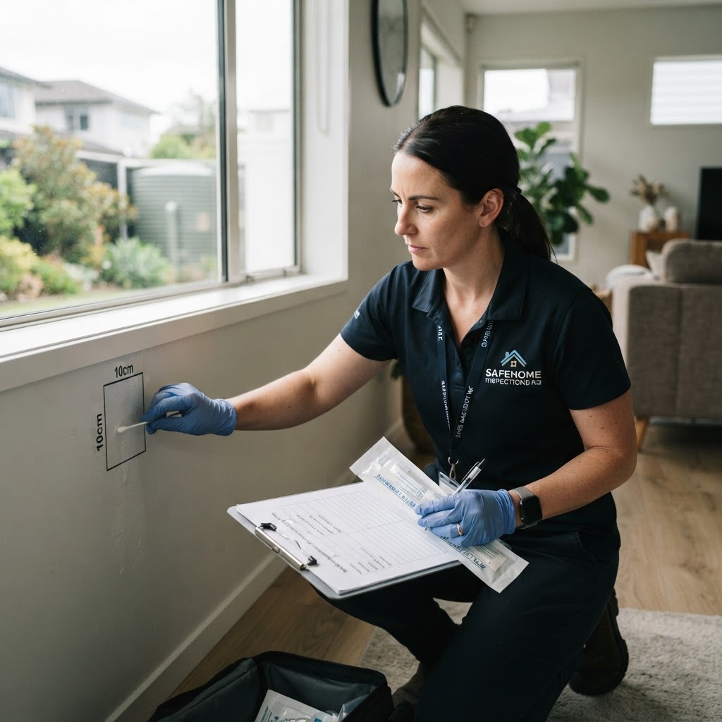 Meth testing in Hamilton — EnviroCheck assessor conducting a meth test surface wipe sample at a New Zealand property