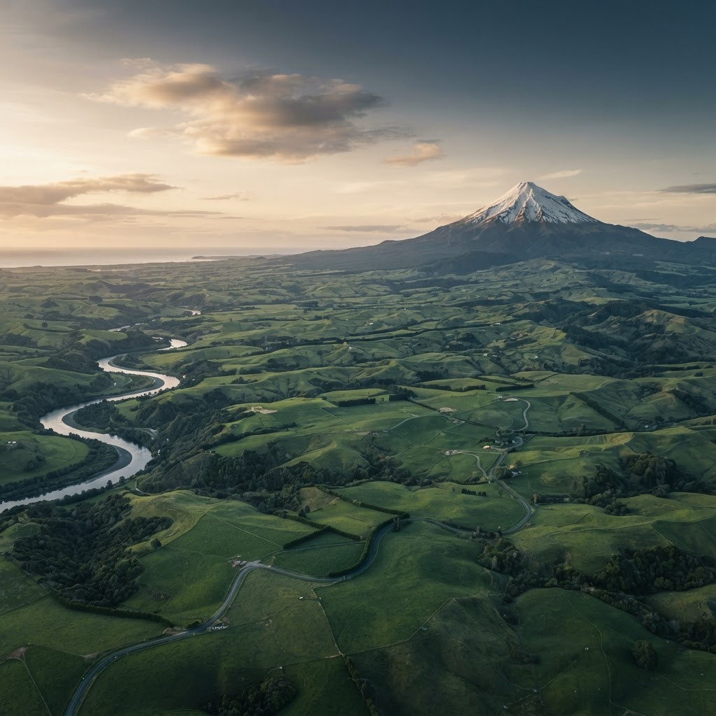 Aerial view of Central (Manawatū / Taranaki / Whanganui), New Zealand at golden hour
