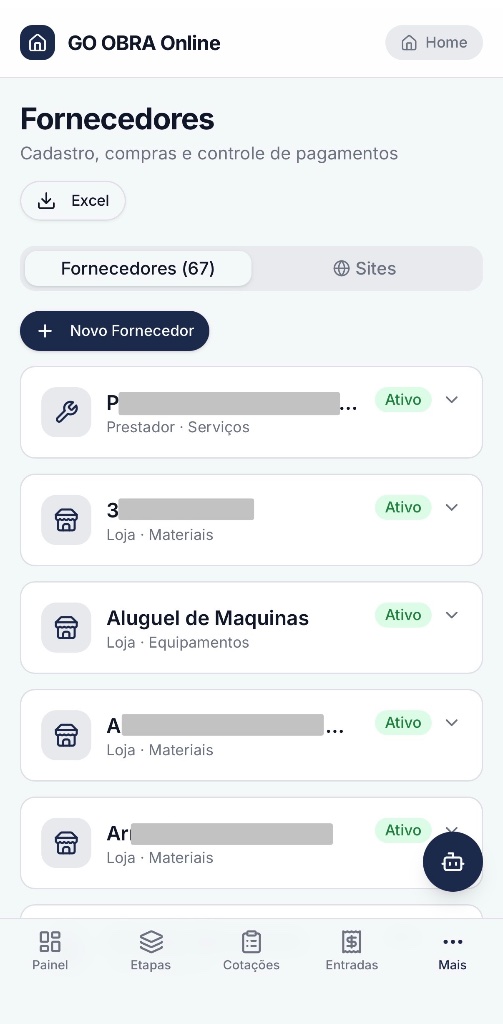 Fornecedores - tela 1