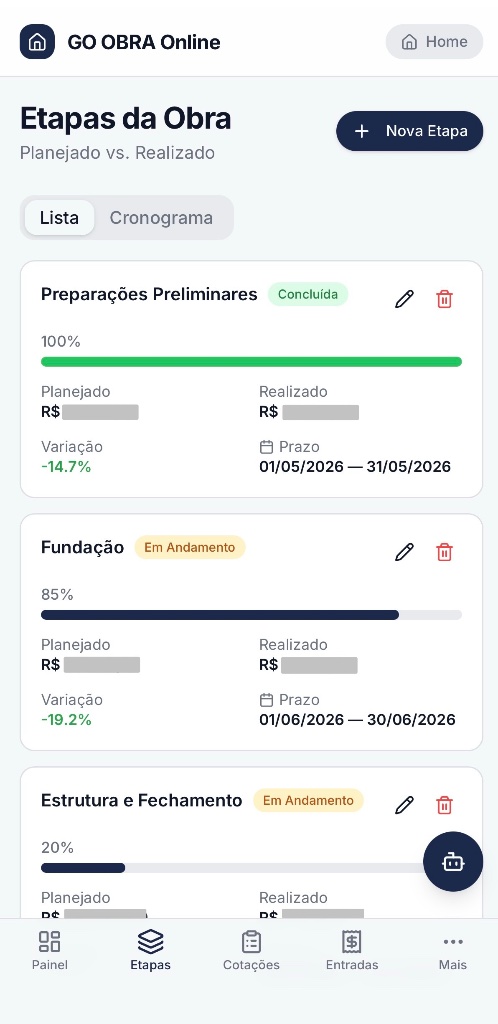 Etapas da Obra - tela 1