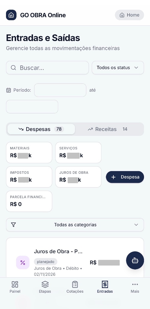 Entradas e Saídas - tela 1