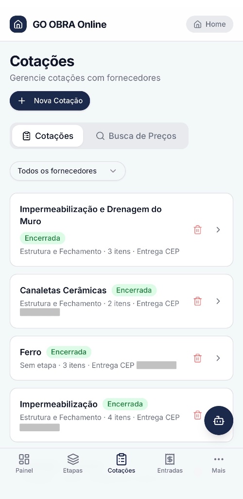 Cotações - tela 1