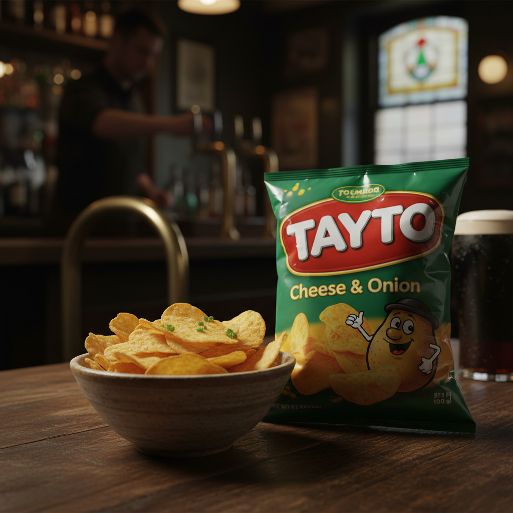 Tayto Chips — Classic Irish cheese & onion crisps.