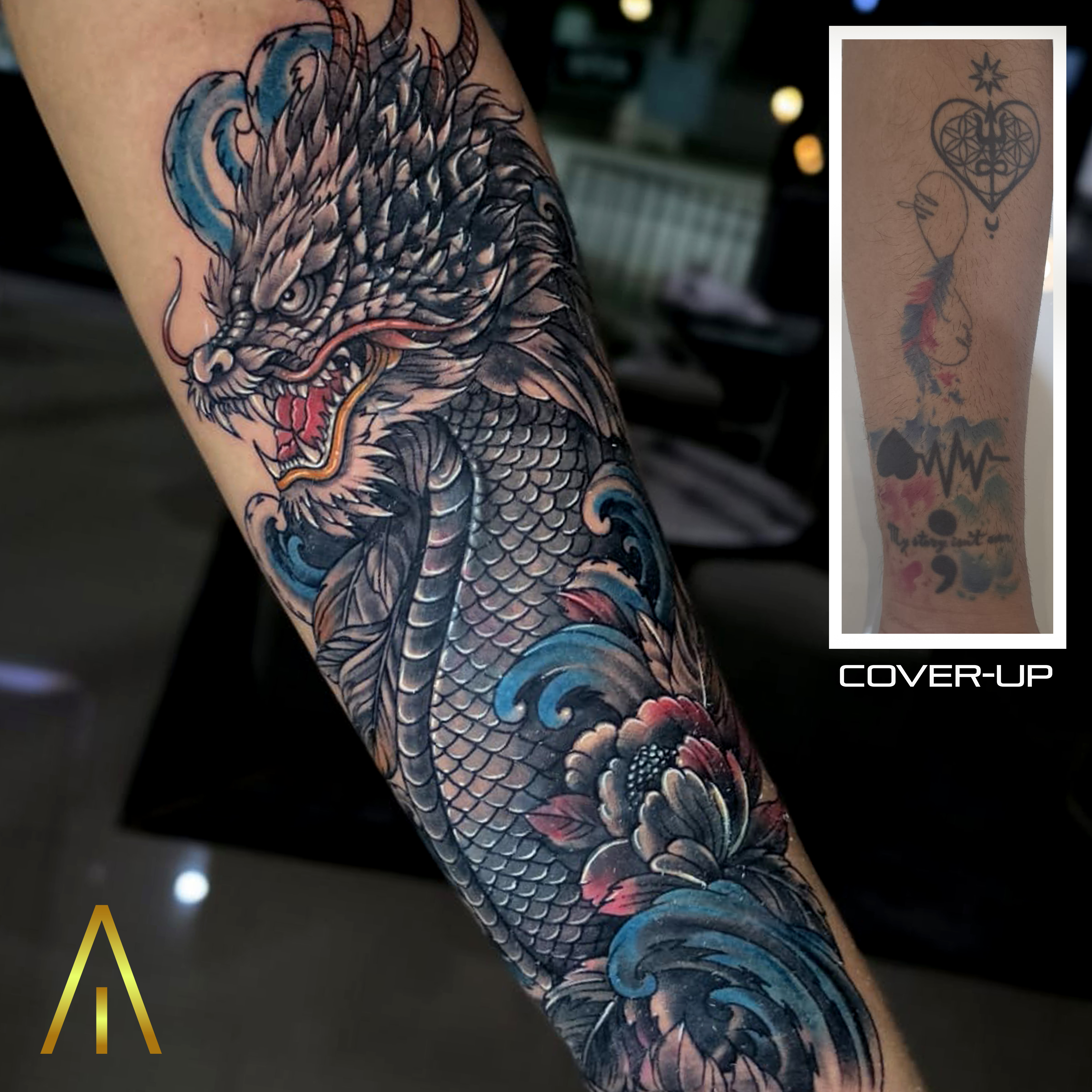 Jean coverup Japanese dragon colour tattoo Chiang Mai