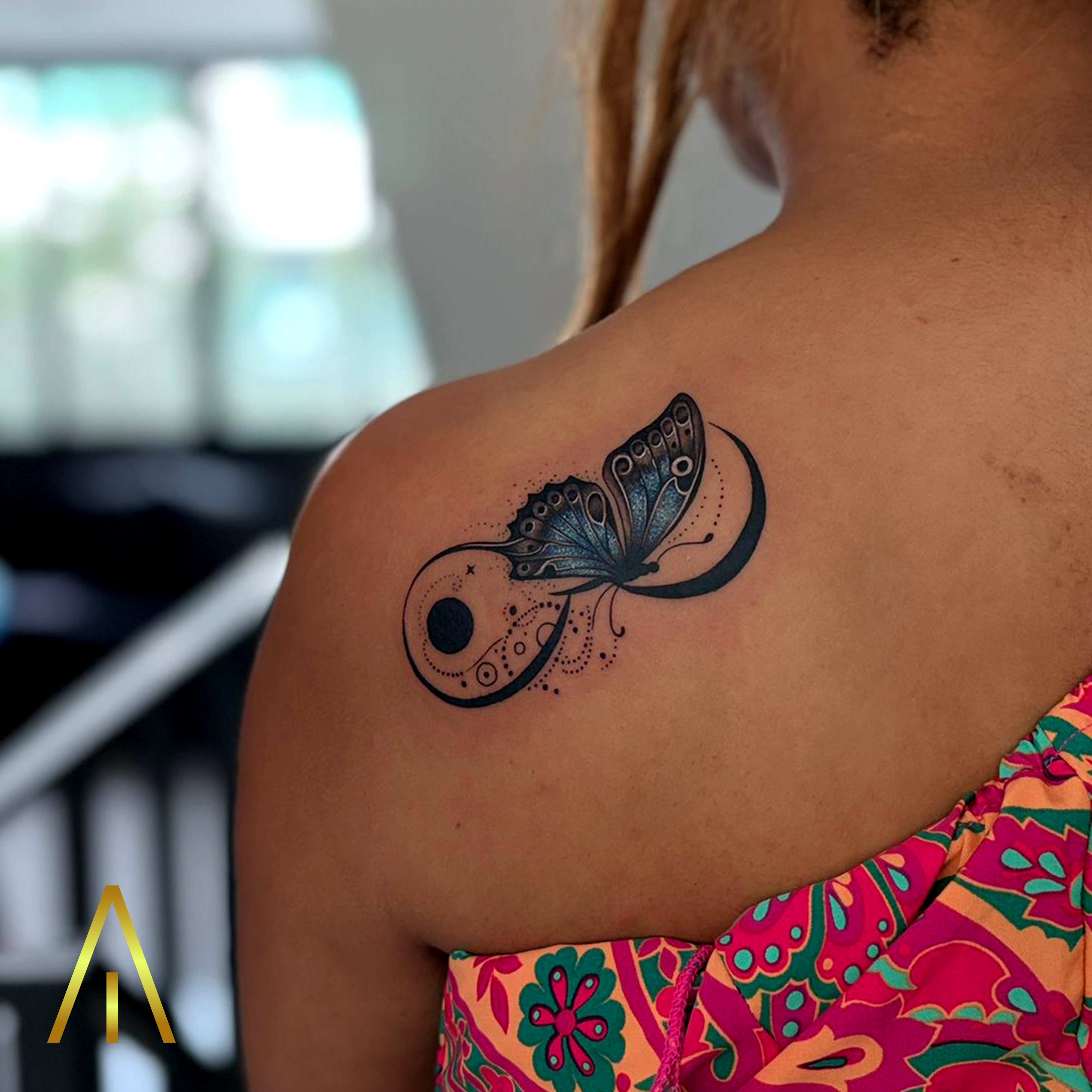 Minimal infinity butterfly shoulder tattoo Chiang Mai