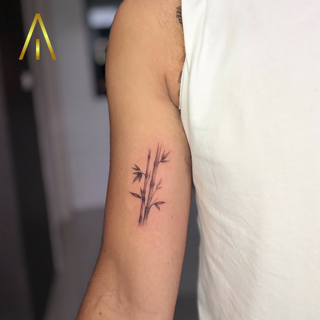 Minimal bamboo stalks tattoo on upper arm Chiang Mai