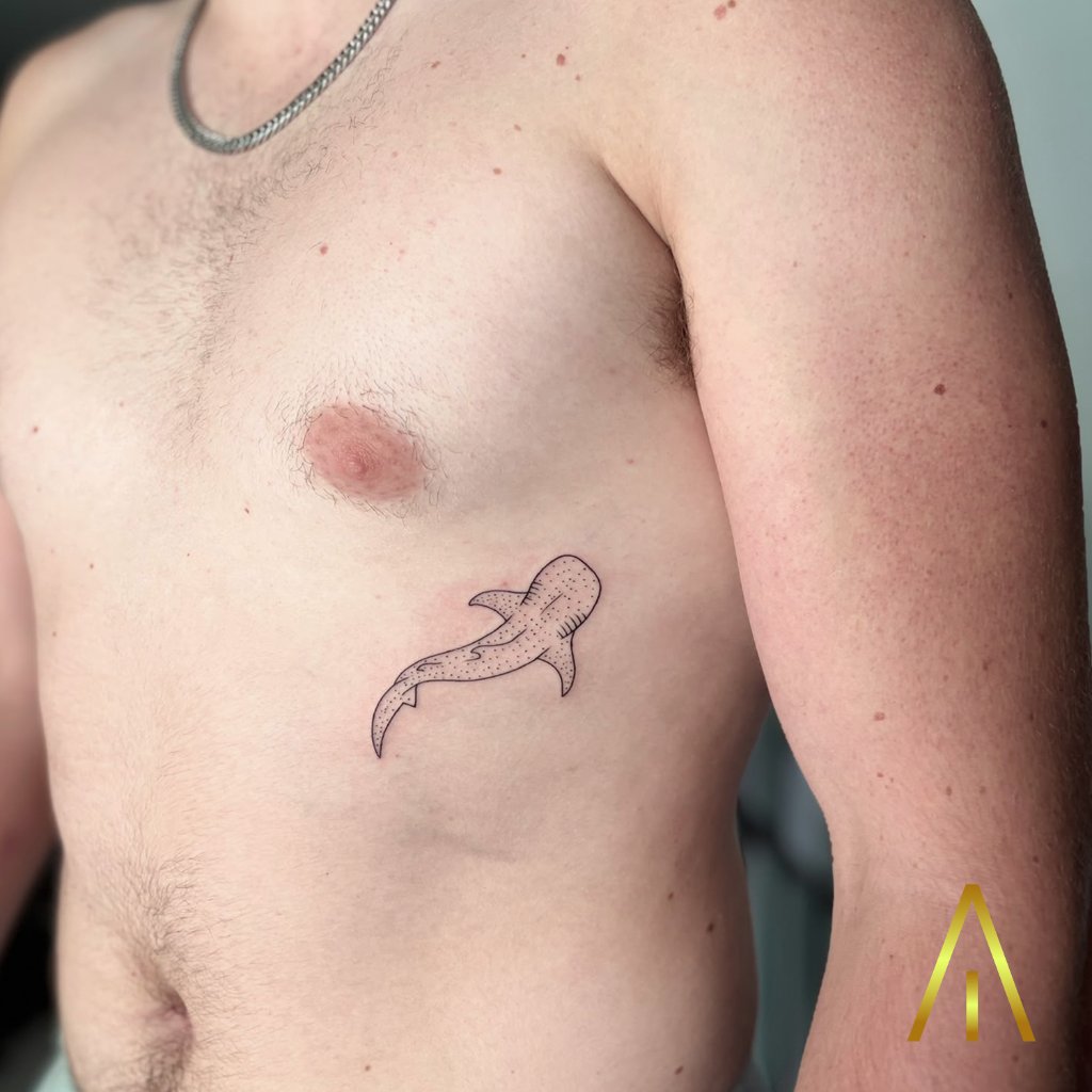 Fine line whale shark tattoo on ribs Chiang Mai