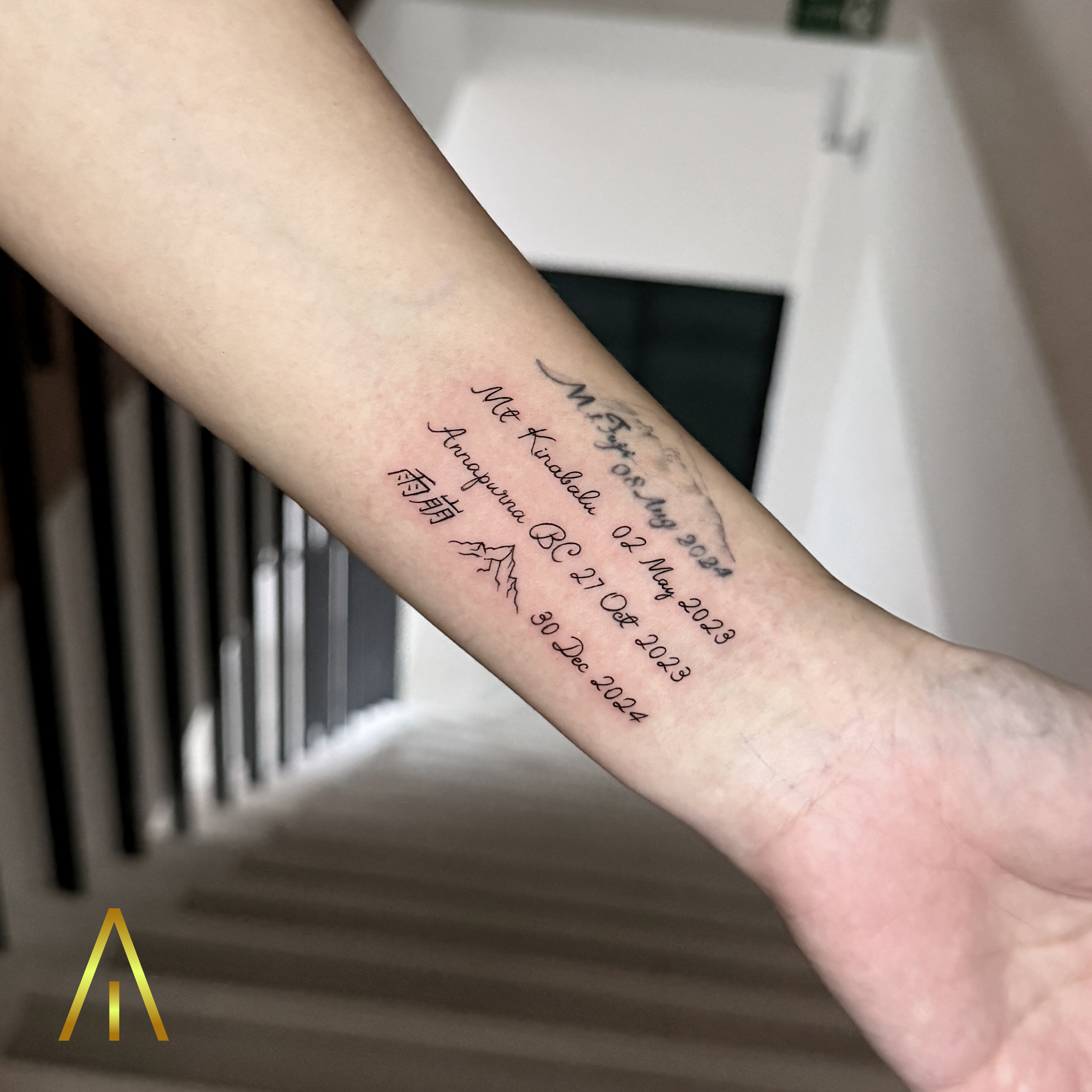 Mountain climbing commemorative fine line tattoo Chiang Mai