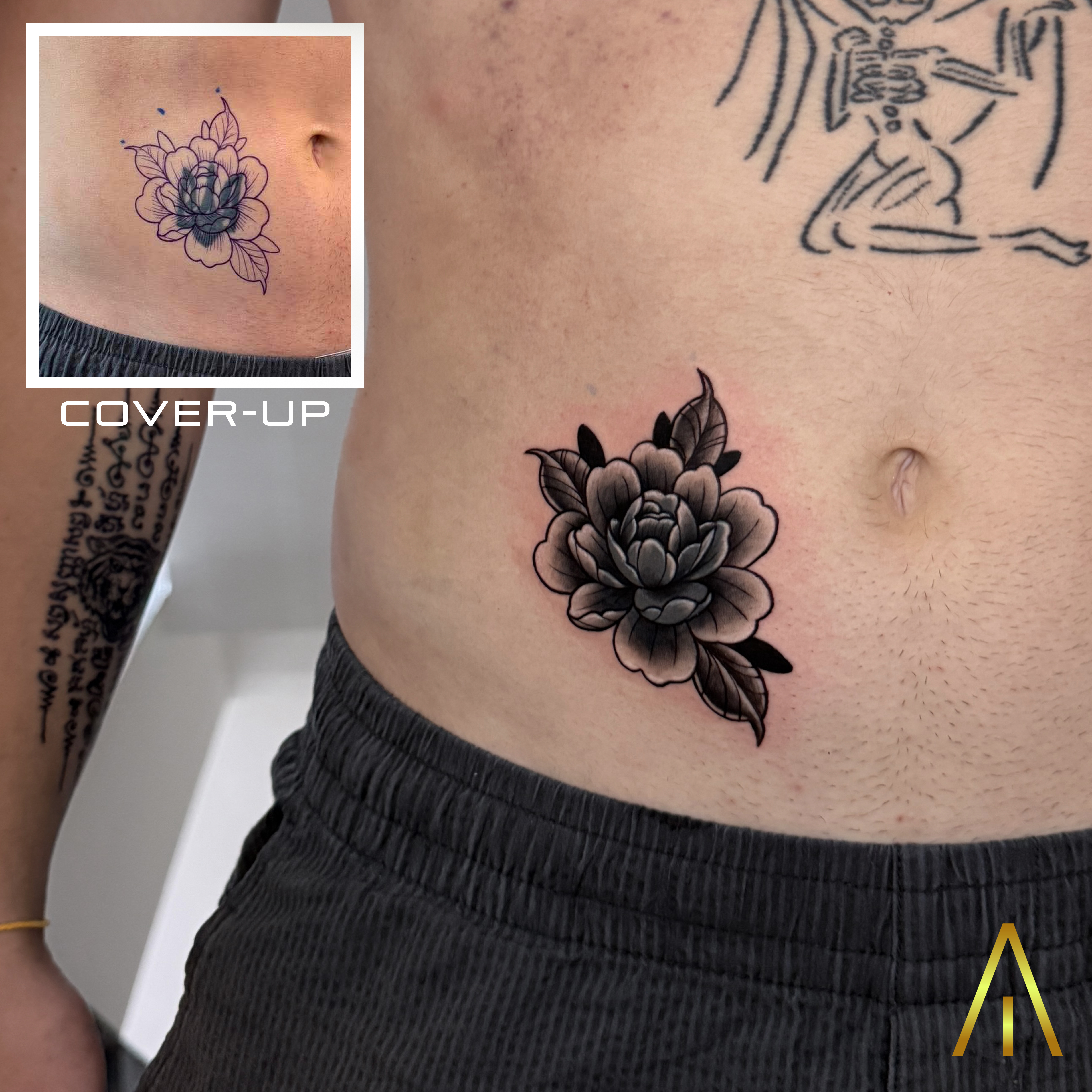 Floral cover-up tattoo by Miaa Chiang Mai