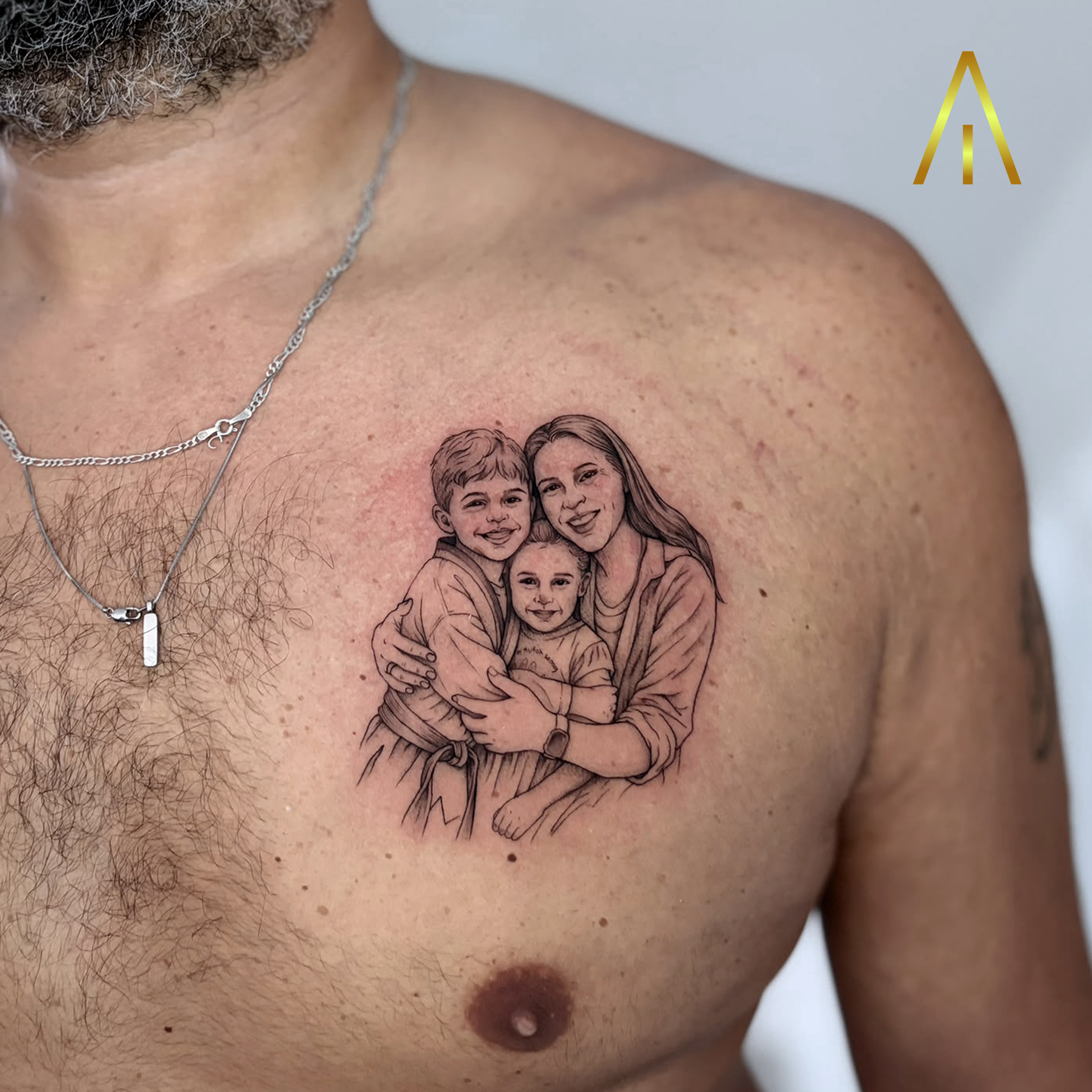 Miaa family portrait mother and children minimal chest tattoo Chiang Mai