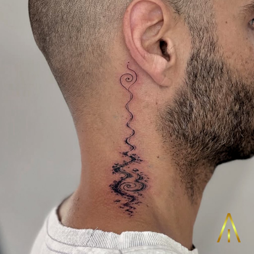 Fine line ornamental neck tattoo Chiang Mai