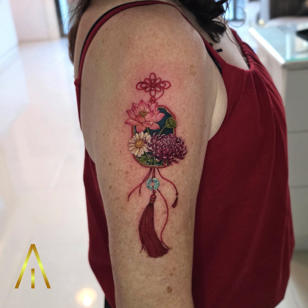 Colour traditional hanging ornament charm tattoo Chiang Mai