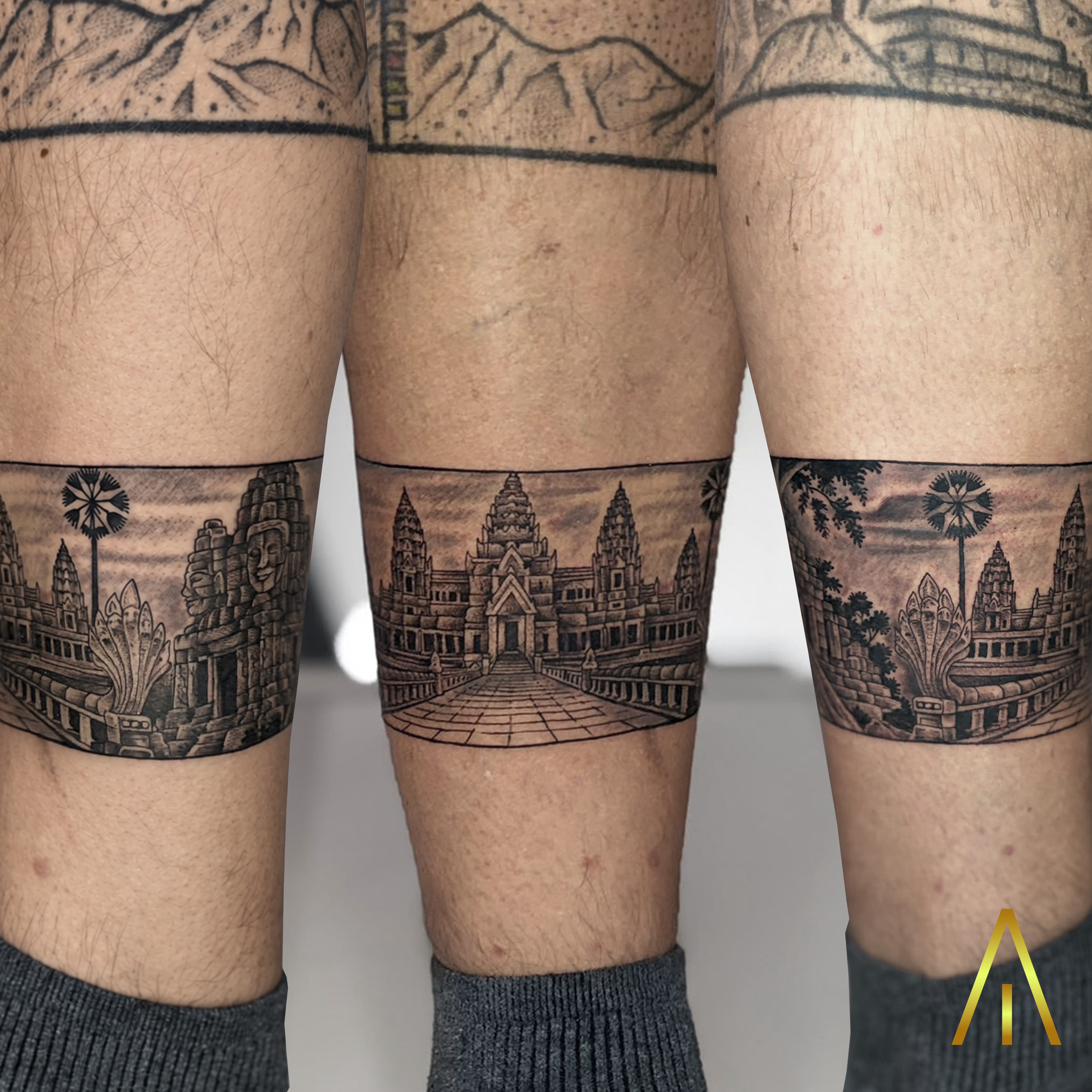 Taely black and grey Angkor Wat calf wrap tattoo Chiang Mai