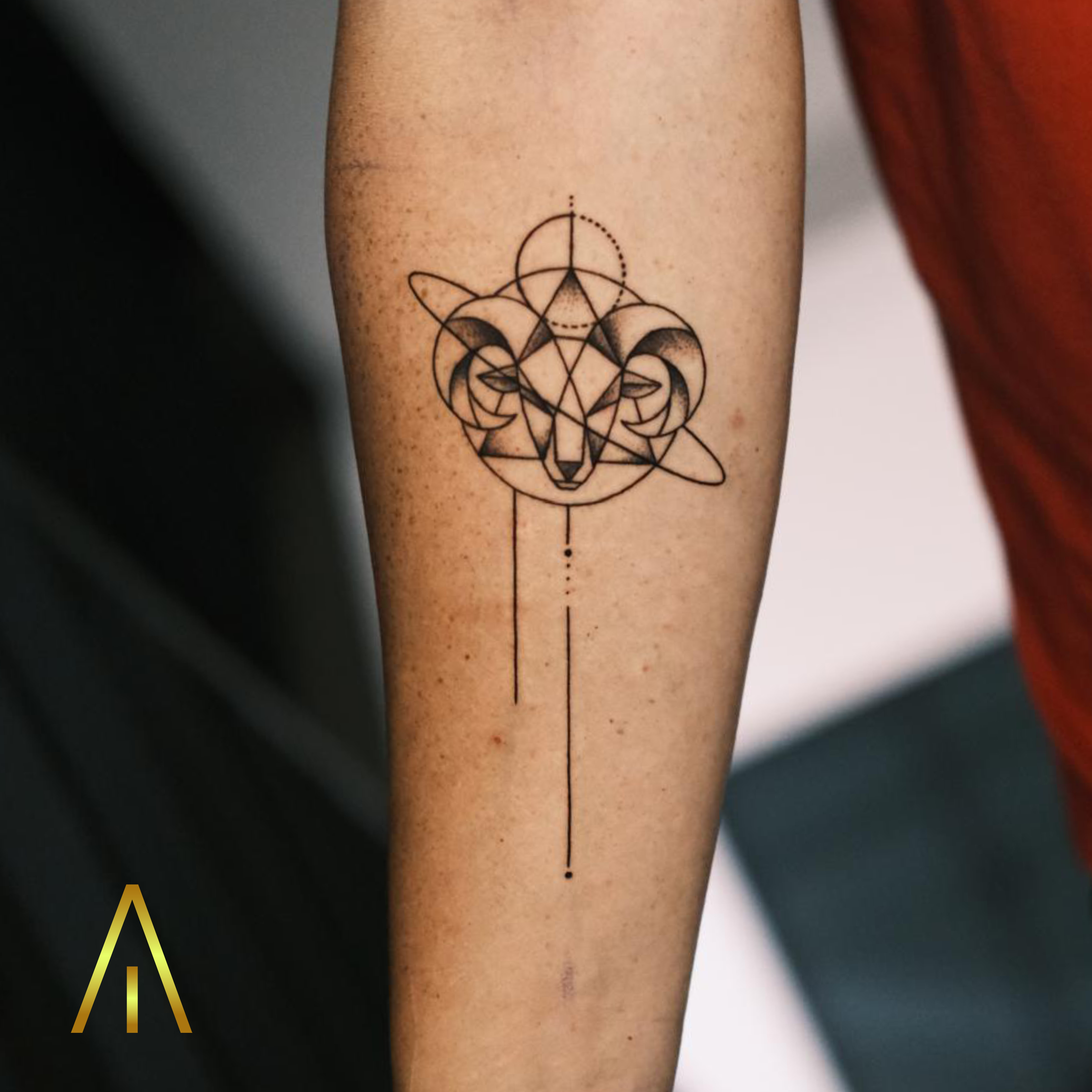 Mimi fine line geometric ram head tattoo Chiang Mai