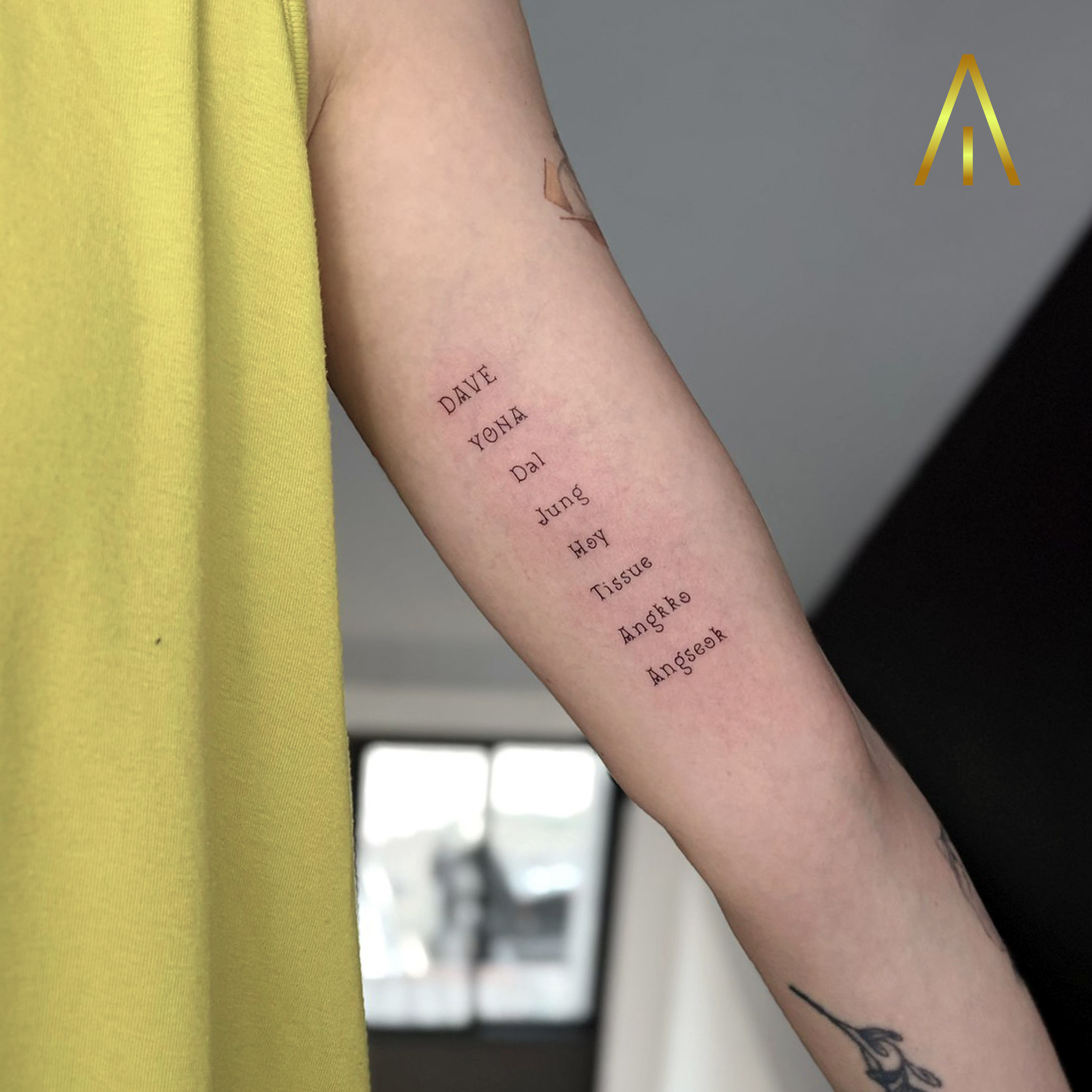 Fine line names list forearm tattoo Chiang Mai